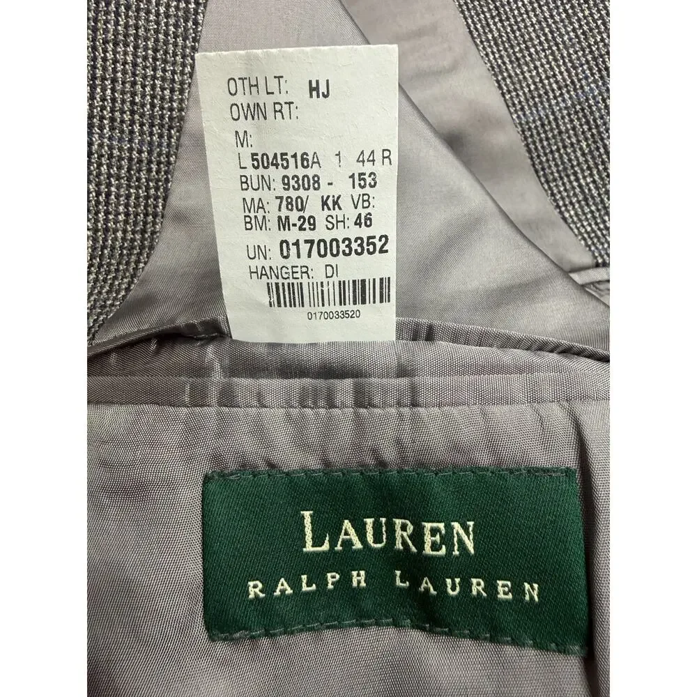 LAUREN Ralph Lauren Gray 44R Micro Houndstooth Sport Coat 100% Wool Vintage
